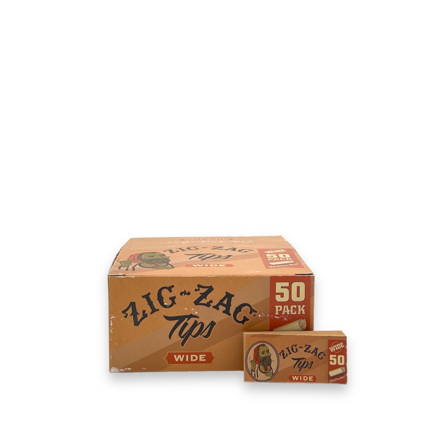 Wide Unbleached Tips - Zig Zag Rolling Tips 50ct Display