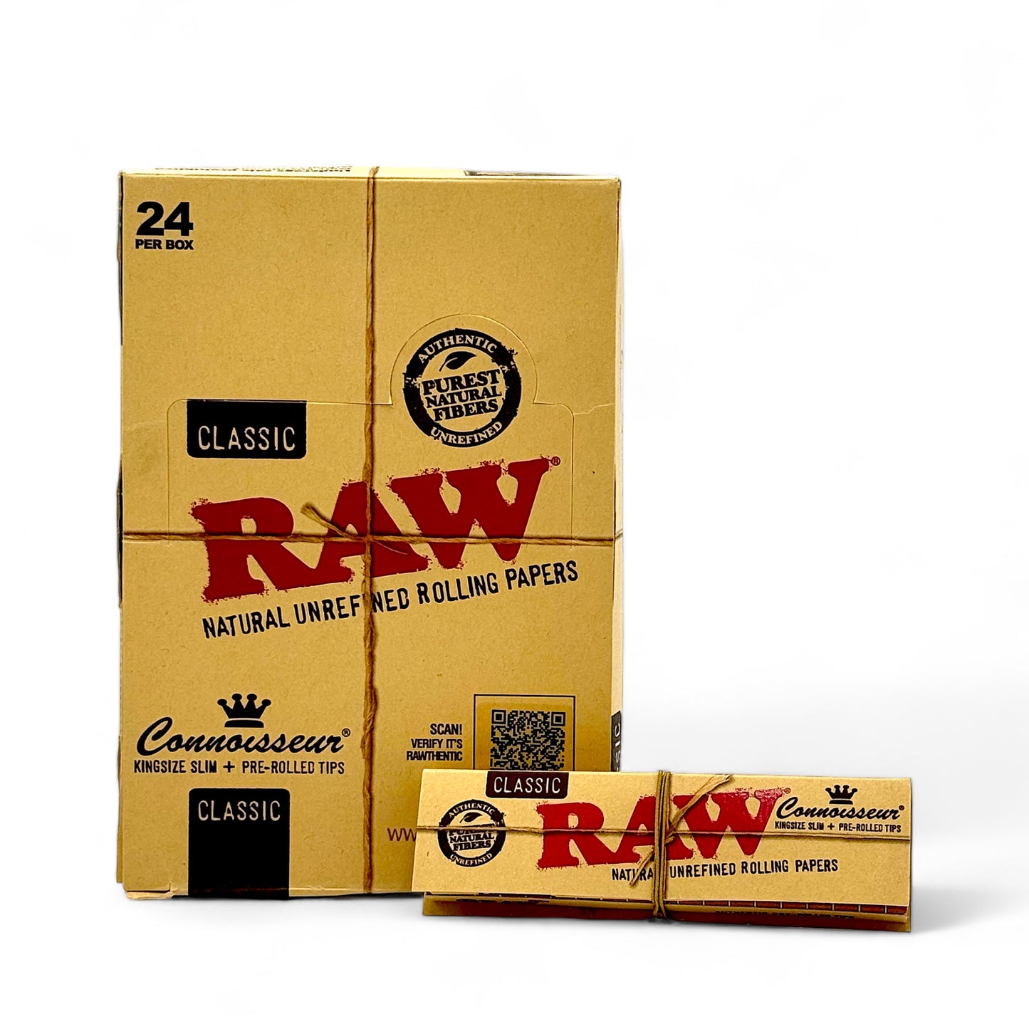 Raw Papers Classic Connoisseur King Size Slim + Tips - Pack of 24, 32 Leaves/Pack, 32 Tips/Pack