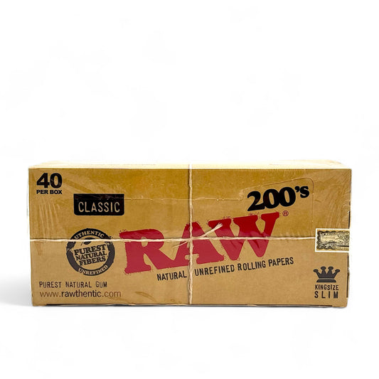 Raw 200's Classic King Size Slim - Pack of 40, 200 Leaves/Pack