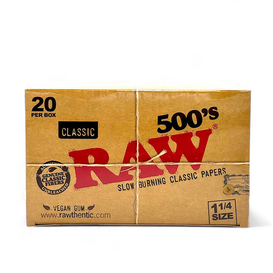 Raw 500's Classic 1 1/4 Size - Pack of 20, 500 Leaves/Pack