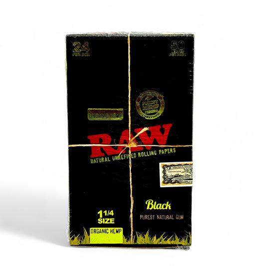 Raw Black Papers Organic Hemp 1 1/4 Size - Pack of 24, 50 Leaves/Pack