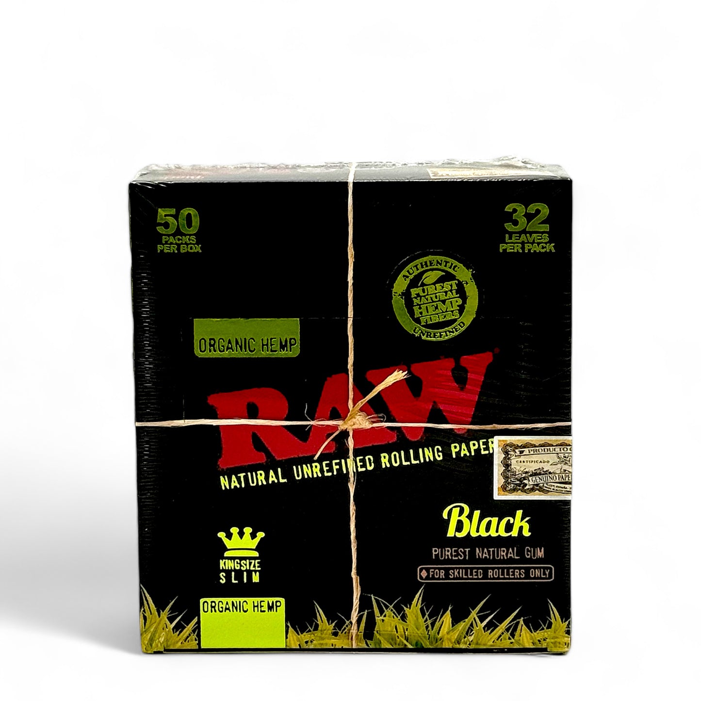 Raw Black Papers Organic Hemp King Size Slim - Pack of 50, 32 Leaves/Pack