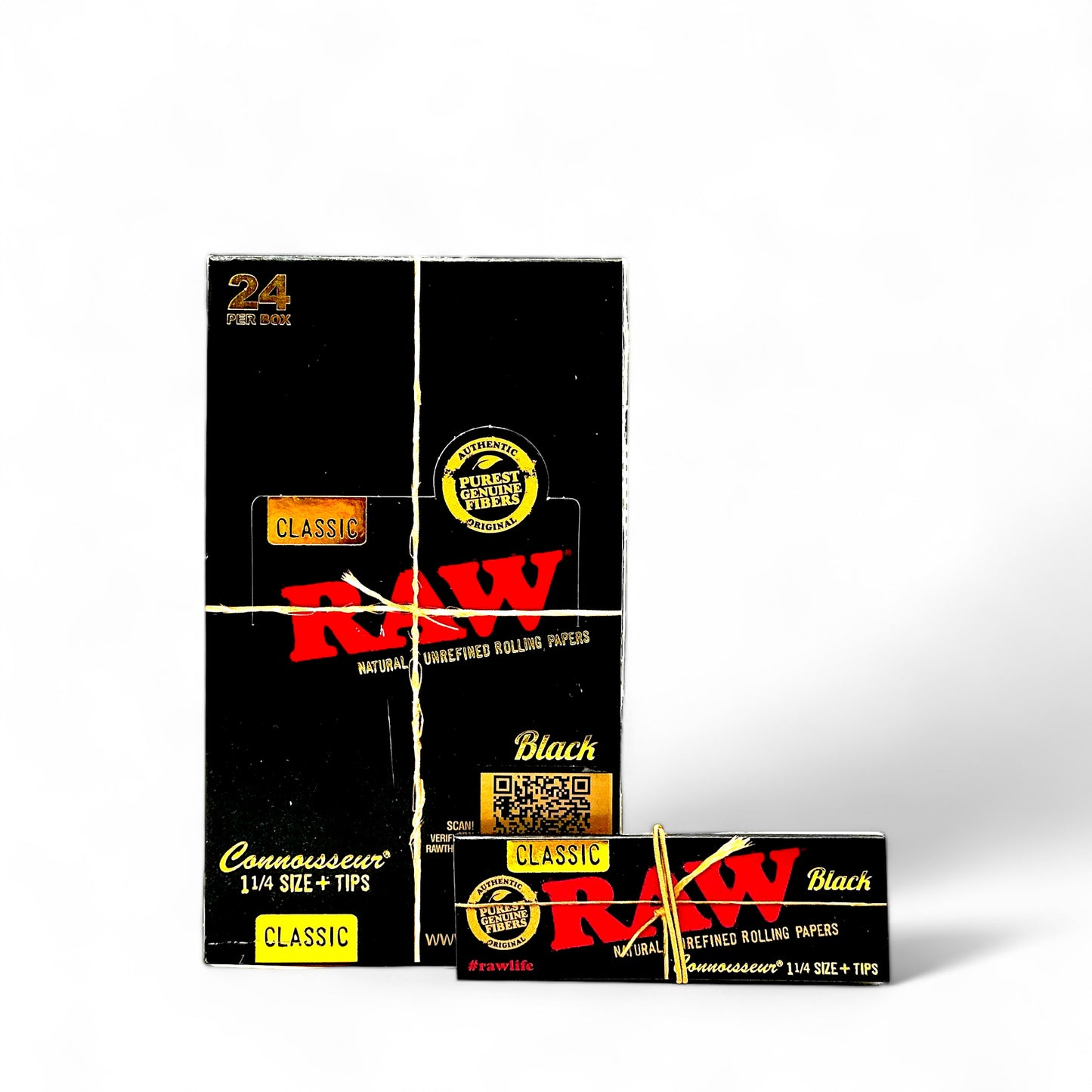 Raw Black Papers Connoisseur 1/14 Size + Tips - Pack of 24, 50 Leaves/Pack, 50 Tips/Pack