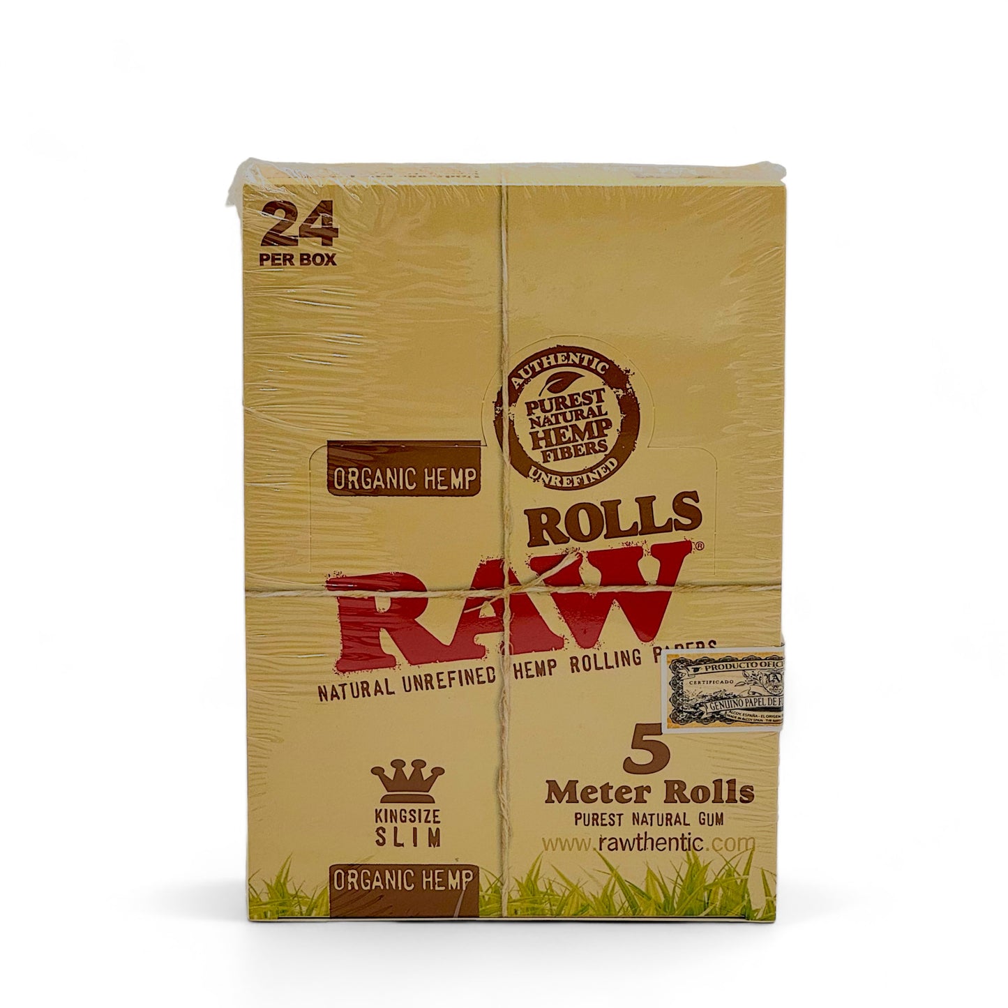 Raw Rolls Organic Hemp King Size Slim - Pack of 24, 5 Meter Rolls