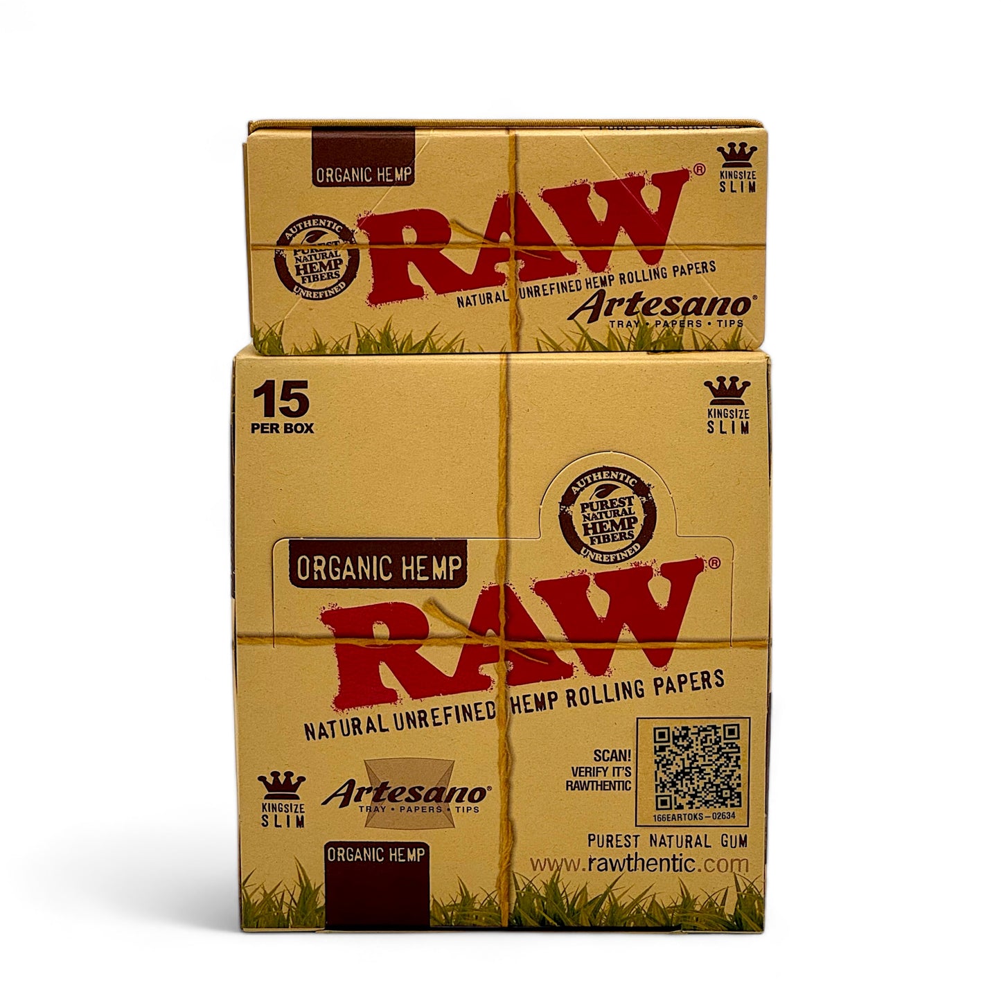 Raw Papers Artesano Organic Hemp King Size Slim + Tray, Tips - Pack of 15, 32 Leaves/Pack, 32 Tips/Pack